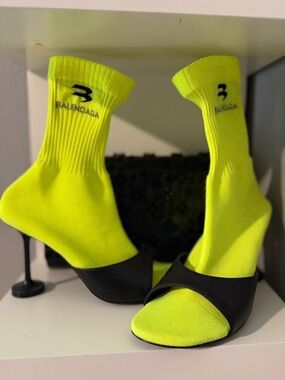 Balenciaga Neon Lime Sock-Heel Mules